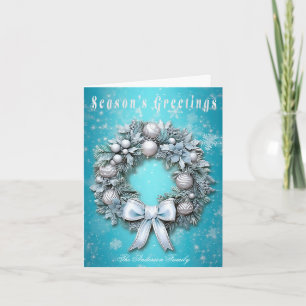 Cartão De Festividades Natal do Teal Blue e Silver