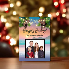 Cartão De Festividades Natal do Tema do Oceano Praia Pastel Sunset