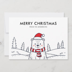 Cartão De Festividades Natal do Urso Polar Desenraizado Mão Minimalista
