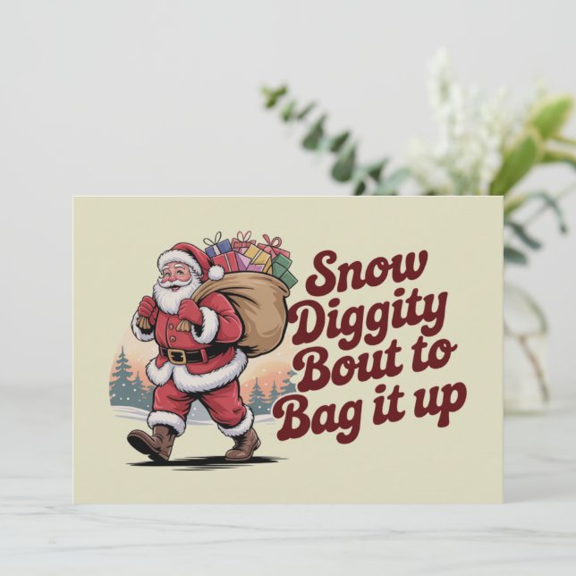 Cartão De Festividades Natal dos Anos 90 com Snow Diggity Pronto para Emb (Em pé/Frente)