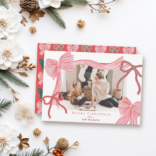 Cartão De Festividades Natal dos Arcos Vermelhos e Rosa Coquette Core