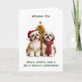 Cartão De Festividades Natal dos Cães Shih Zhu