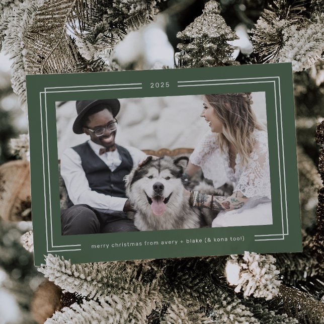 Cartão De Festividades Natal dos Casais de imagens verdes do AVERY Sage (AVERY Sage Green Framed Couples Photo Christmas Holiday Card)