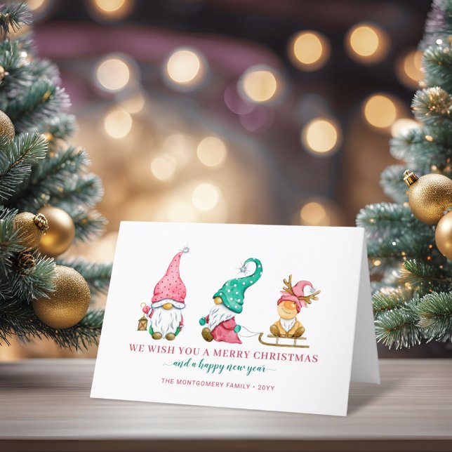 Cartão De Festividades Natal dos Gnomos Feriados (Cute Holiday Gnomes Christmas Card)