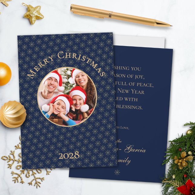 Cartão De Festividades Natal Dourado Azul da Meia-Noite Limpo (Criador carregado)