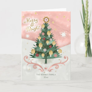 Cartão De Festividades Natal Dourado da Árvore Ilustrada Retroativa