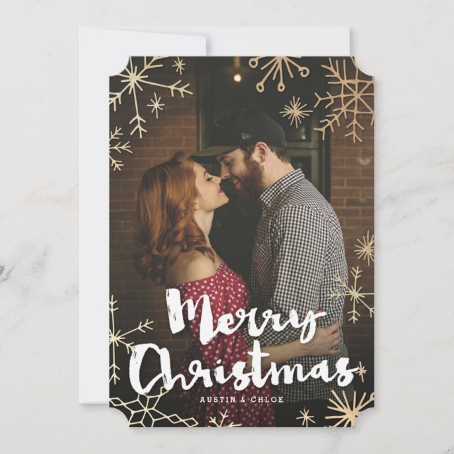 Cartão De Festividades Natal Dourado dos Flakes (Frente)