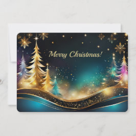 Cartão De Festividades Natal Dourado e Teal Pearl Shimmer