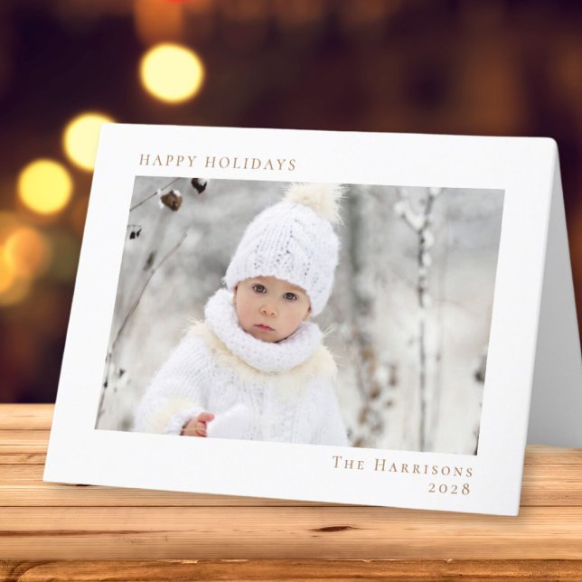Cartão De Festividades Natal Dourado mínimo de feriados felizes Foto: Nat (Share the love and warmth of the season with your personalized photo Christmas card)