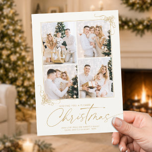 Cartão De Festividades Natal Dourado Script Desenhado à Mão 4 Fotos