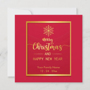 Cartão De Festividades Natal e Ano Novo Elegante em Vermelho e Dourado