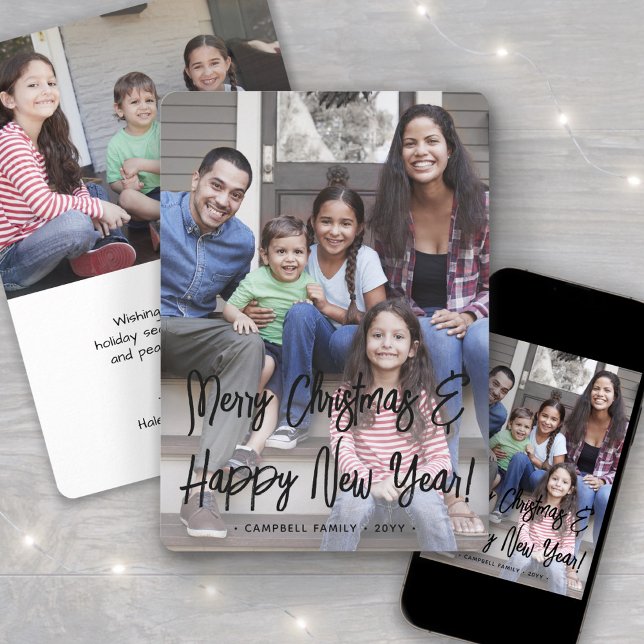 Cartão De Festividades Natal e Anos novos Brutos - Script Preto 2 Foto (Criador carregado)