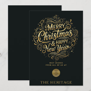 Cartão De Festividades Natal e Feliz ano novo alegres e Dourados