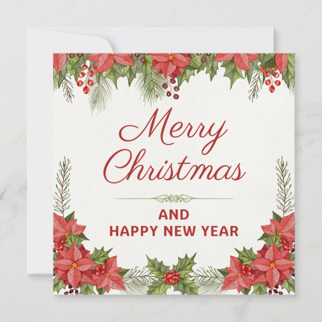 Cartão De Festividades Natal e Feliz ano novo com aquarela (Frente)