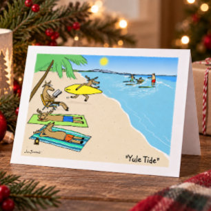 Cartão De Festividades Natal e Férias de Praia do Papai Noel