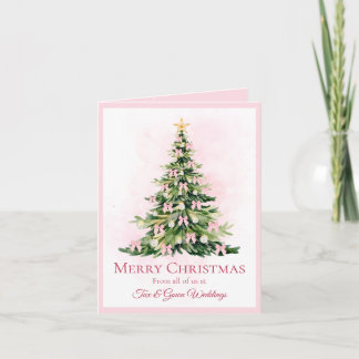 Cartão De Festividades Natal Elegante Árvore em Aquarela Rosa Não Fotográ