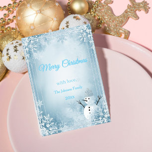 Cartão De Festividades Natal Elegante Azul e Branco