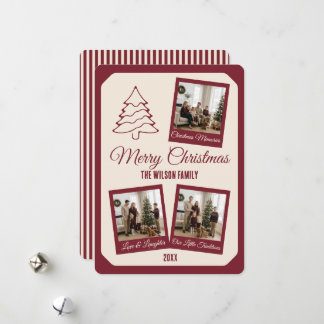 Cartão De Festividades Natal Elegante Colagem de 3 Fotos em Marrom 
