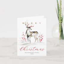 Natal Elegante com Cervo em Aquarela e Frutas Verm