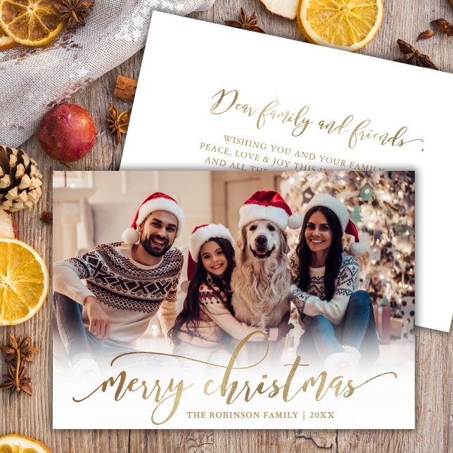 Cartão De Festividades Natal Elegante com Letra Dourada em Foto Única (Criador carregado)