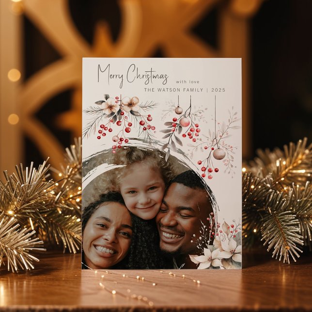 Cartão De Festividades Natal Elegante dos Berries e Florais (Criador carregado)