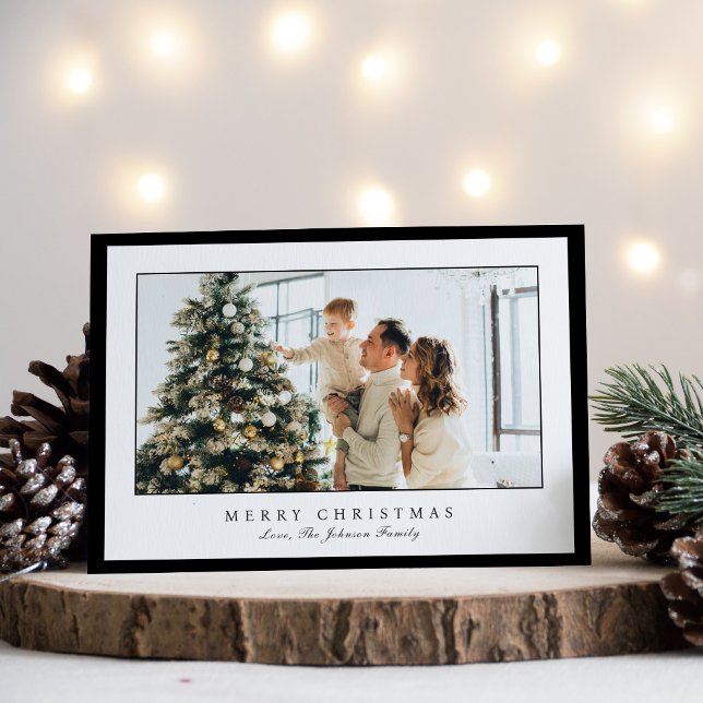 Cartão De Festividades Natal Elegante Foto com Borda Preta Mínima (Criador carregado)