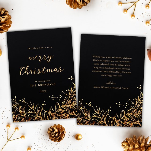 Cartão De Festividades Natal Elegante moderno Dourado Festivo (Modern Elegant Christmas Festive Gold Black Holiday Card)