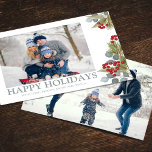 Cartão De Festividades Natal Elegante Winter Holly Berries 2 Foto<br><div class="desc">Esta design apresenta as groselhas vermelhas de Natal, com a fotografia 2 duas figuras familiares, verde botânico folhagem de inverno, cor vermelha azul-d-água, galhos elegantes de galhos de pinheiro, folhas clássicas tradicionais de eucalipto, caligrafia com script, com letra moderna de caligrafia, moderna e elegante tendência simples, uma bela coleção de...</div>