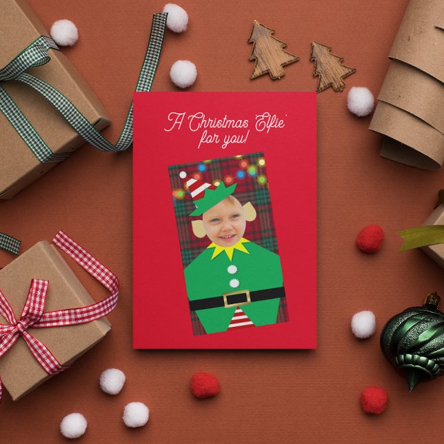 Cartão De Festividades Natal Elfie Foto Personalizada Natal (Criador carregado)