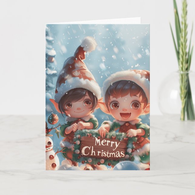 Cartão De Festividades Natal Elves Arte Digital (Frente)