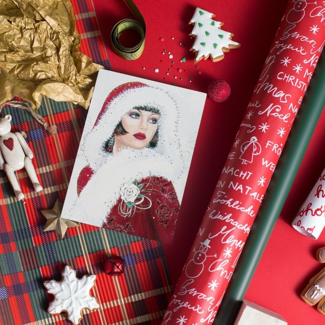 Cartão De Festividades Natal em art déco retrô senhora adicionar mensagem (Criador carregado)