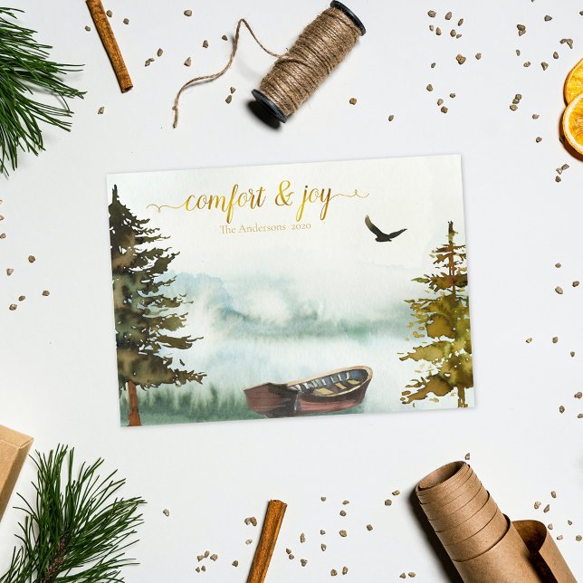 Cartão De Festividades Natal em Barco a Remo Rústico (Criador carregado)