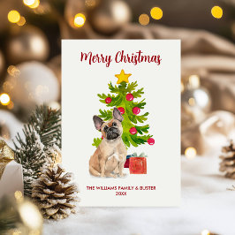 Cartão De Festividades Natal em Família com Bulldog Francês