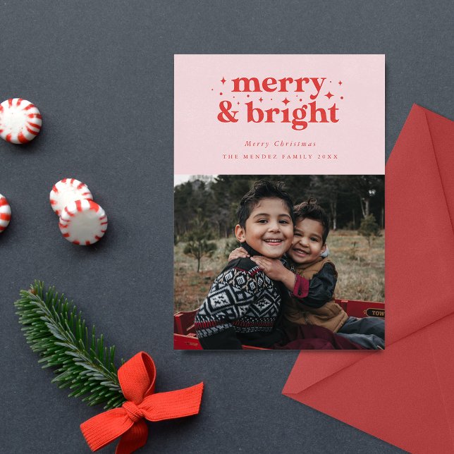 Cartão De Festividades Natal em Família Retro Alegre e Brilhante (Criador carregado)