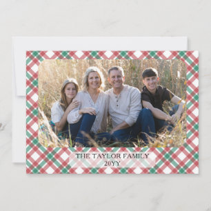 Cartão De Festividades Natal em Família Rústico em Xadrez com Foto