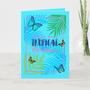 Cartão De Festividades Natal em julho Folhas de Palma e Borboletas