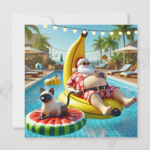 Cartão De Festividades Natal em Jully Piscina Party com gato na piscina