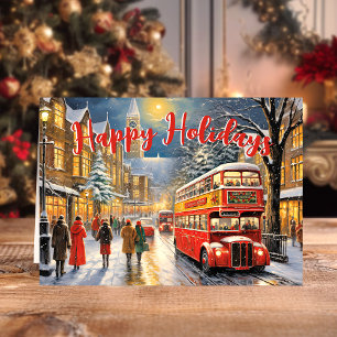Cartão De Festividades Natal em Londres: Cena de Rua de Ônibus Vermelho