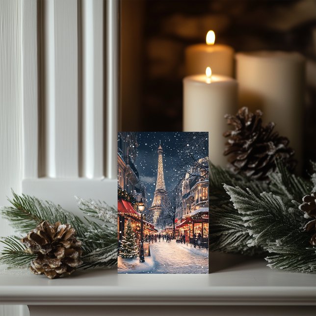 Cartão De Festividades Natal em Paris: Avenida Torre Eiffel com Espumante (Criador carregado)