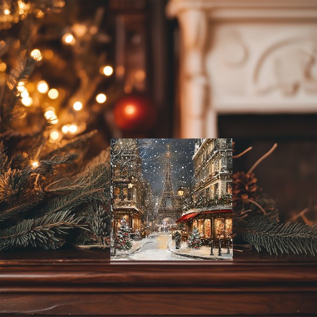 Cartão De Festividades Natal em Paris: Lane Torre Eiffel Glittering (Criador carregado)