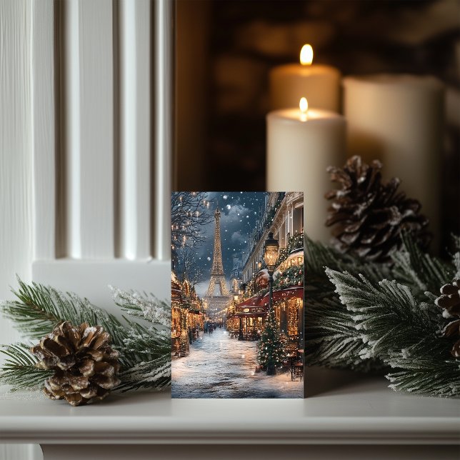 Cartão De Festividades Natal em Paris: Mercado Torre Eiffel à Noite (Criador carregado)