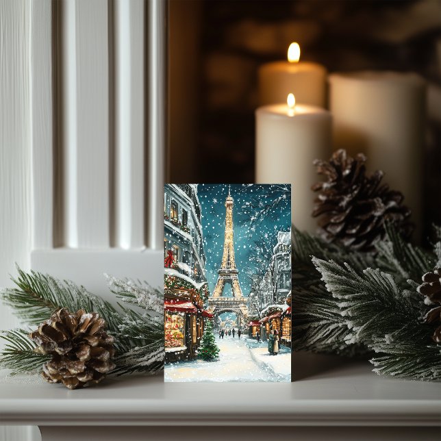 Cartão De Festividades Natal em Paris: Noite em Torre Neve Eiffel (Criador carregado)