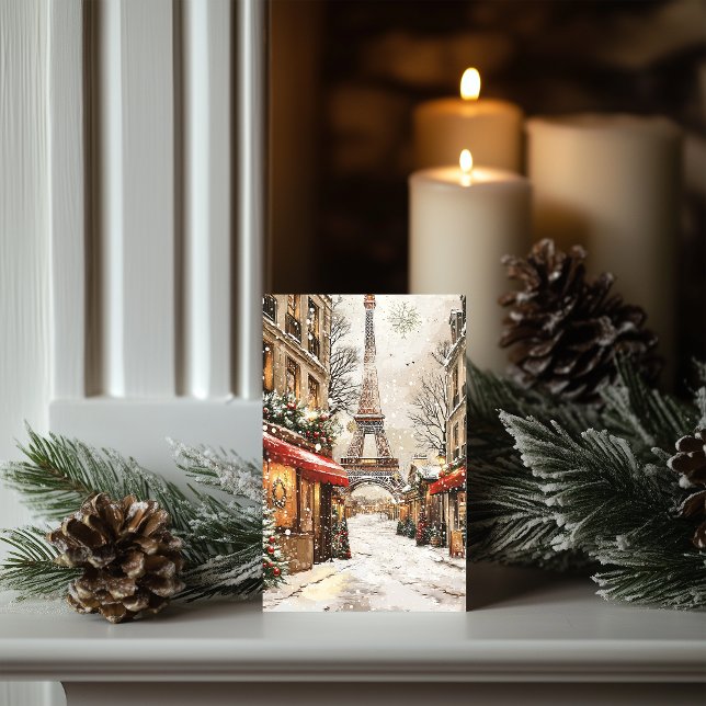 Cartão De Festividades Natal em Paris: Rua Festiva da Torre Eiffel (Criador carregado)