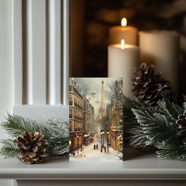Cartão De Festividades Natal em Paris: Rua Torre Cozy Eiffel (Criador carregado)