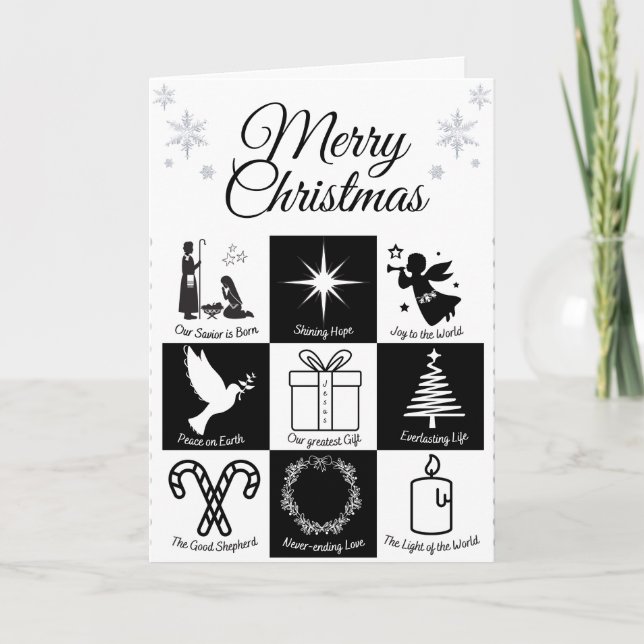 Cartão De Festividades Natal em preto e branco (Frente)