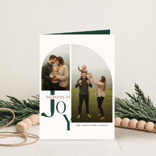 Cartão De Festividades Natal em Verde Festivo Script Dobra Duas Fotos