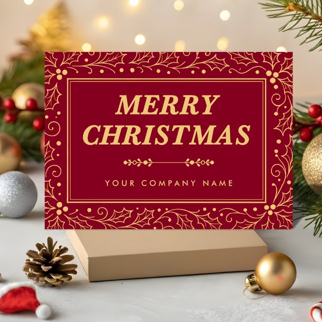 Cartão De Festividades Natal Empresarial Luxuoso Burgundy & Dourado Antig (Criador carregado)
