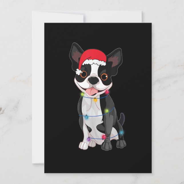 Cartão De Festividades Natal Engraçado Amante de Boston Terrier Chapéu de (Frente)