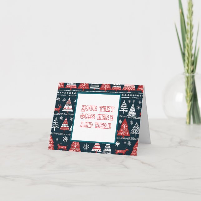 Cartão De Festividades natal escandinavo nórdico branco azul marinho pers (Frente)