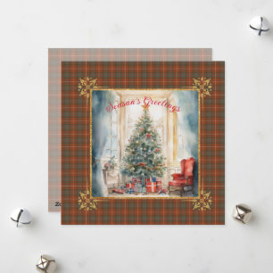 Cartão De Festividades Natal Escocês Xadrez Fraser Vermelho Envelhecido